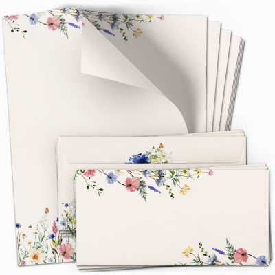 10 Briefpapier und Briefumschlag SET | Aquarell Modern edel | Papier und Umschlag mit Design-Motiv bedruckt | 90 g/m²