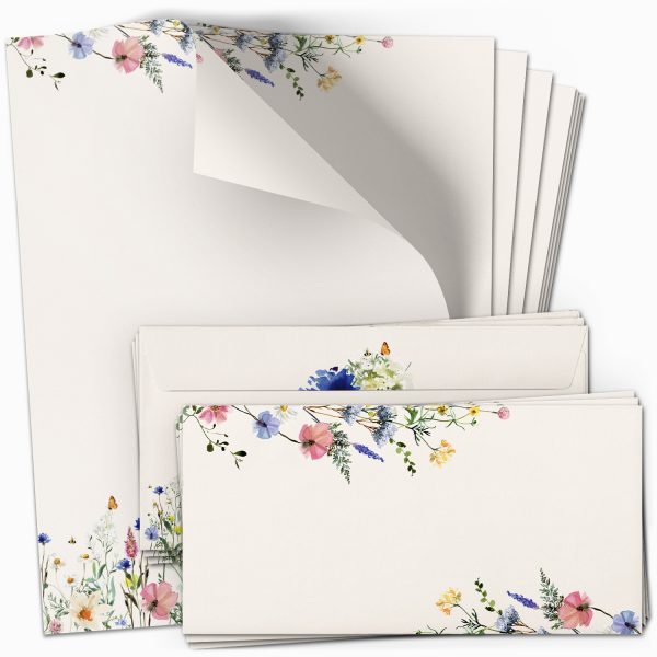 10 Briefpapier und Briefumschlag SET | Aquarell Modern edel | Papier und Umschlag mit Design-Motiv bedruckt | 90 g/m²
