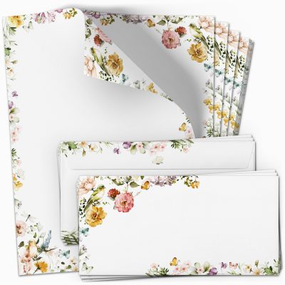 10 Briefpapier und Briefumschlag SET | Aquarell Modern edel | Papier und Umschlag mit Design-Motiv bedruckt | 90 g/m²