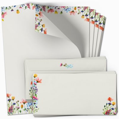 10 Briefpapier und Briefumschlag SET | Aquarell Modern edel | Papier und Umschlag mit Design-Motiv bedruckt | 90 g/m²