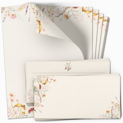 10 Briefpapier und Briefumschlag SET | Aquarell Modern edel | Papier und Umschlag mit Design-Motiv bedruckt | 90 g/m²