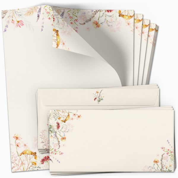 10 Briefpapier und Briefumschlag SET | Aquarell Modern edel | Papier und Umschlag mit Design-Motiv bedruckt | 90 g/m²