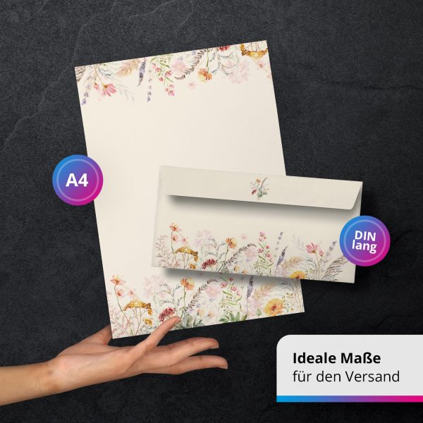 10 Briefpapier und Briefumschlag SET | Aquarell Modern edel | Papier und Umschlag mit Design-Motiv bedruckt | 90 g/m² – Bild 3