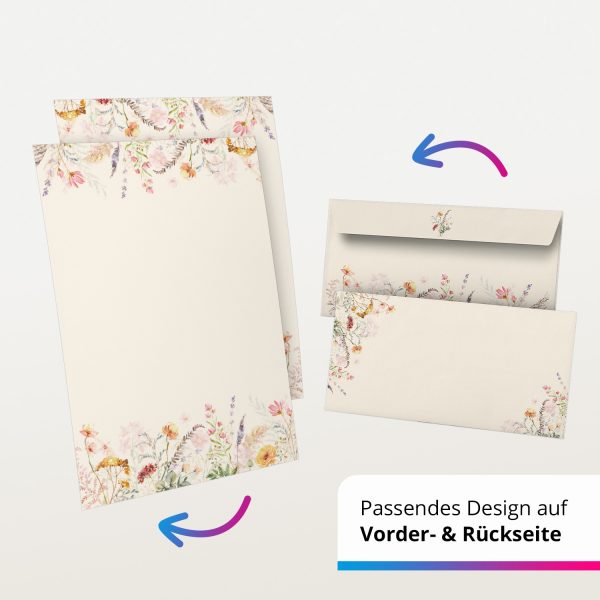 10 Briefpapier und Briefumschlag SET | Aquarell Modern edel | Papier und Umschlag mit Design-Motiv bedruckt | 90 g/m² – Bild 5