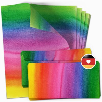10 Briefpapier und Briefumschlag SET | Aquarell Modern edel | Papier und Umschlag mit Design-Motiv bedruckt | 90 g/m²