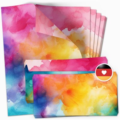 10 Briefpapier und Briefumschlag SET | Aquarell Modern edel | Papier und Umschlag mit Design-Motiv bedruckt | 90 g/m²