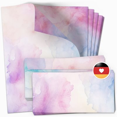 10 Briefpapier und Briefumschlag SET | Aquarell Modern edel | Papier und Umschlag mit Design-Motiv bedruckt | 90 g/m²