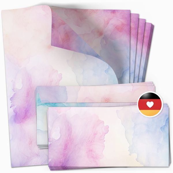 10 Briefpapier und Briefumschlag SET | Aquarell Modern edel | Papier und Umschlag mit Design-Motiv bedruckt | 90 g/m²