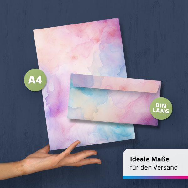 10 Briefpapier und Briefumschlag SET | Aquarell Modern edel | Papier und Umschlag mit Design-Motiv bedruckt | 90 g/m² – Bild 4