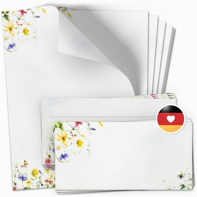 10 Briefpapier und Briefumschlag SET | Aquarell Modern edel | Papier und Umschlag mit Design-Motiv bedruckt | 90 g/m²