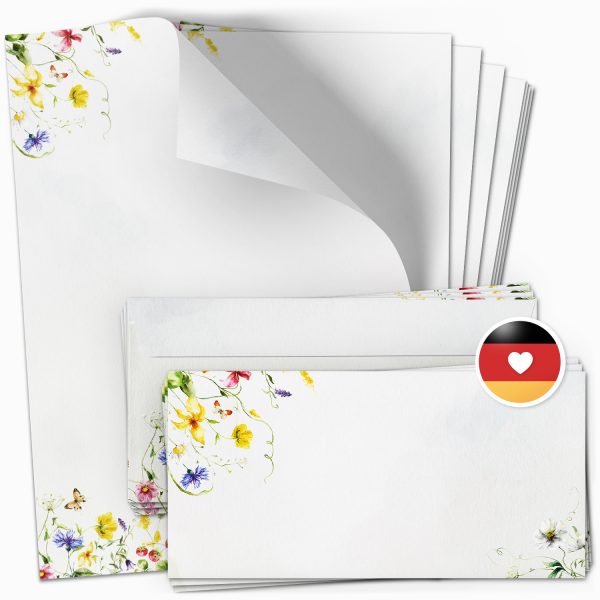 10 Briefpapier und Briefumschlag SET | Aquarell Modern edel | Papier und Umschlag mit Design-Motiv bedruckt | 90 g/m²