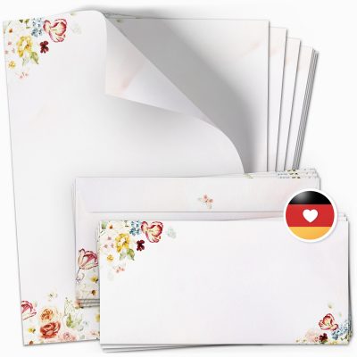 10 Briefpapier und Briefumschlag SET | Aquarell Modern edel | Papier und Umschlag mit Design-Motiv bedruckt | 90 g/m²