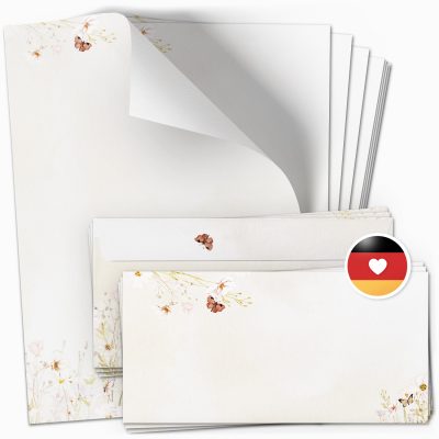 10 Briefpapier und Briefumschlag SET | Aquarell Modern edel | Papier und Umschlag mit Design-Motiv bedruckt | 90 g/m²