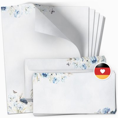 10 Briefpapier und Briefumschlag SET | Aquarell Modern edel | Papier und Umschlag mit Design-Motiv bedruckt | 90 g/m²