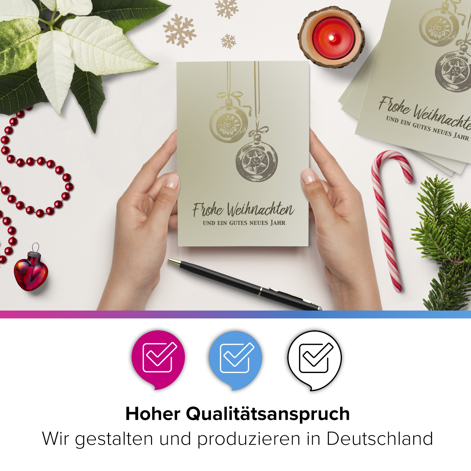 10 x moderne Weihnachtskarten mit Umschlag, Motiv Frohe Weihnachten Vintage (beige, braun, shabby chic) im Postkarten-Format – Bild 2