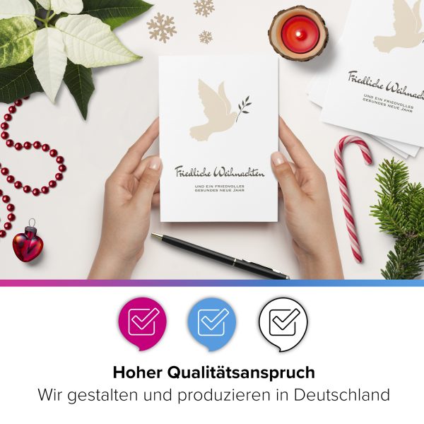 10 x moderne Weihnachtskarten mit Umschlag, Motiv Friedenstaube (beige, weiss) im Postkarten Format / Weihnachten – Bild 2