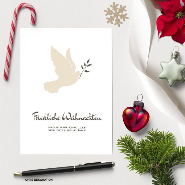 10 x moderne Weihnachtskarten mit Umschlag, Motiv Friedenstaube (beige, weiss) im Postkarten Format / Weihnachten – Bild 3
