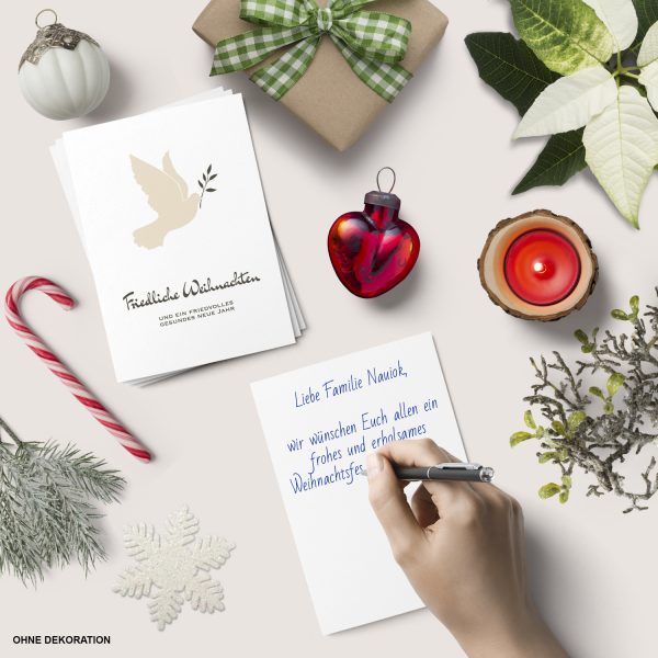 10 x moderne Weihnachtskarten mit Umschlag, Motiv Friedenstaube (beige, weiss) im Postkarten Format / Weihnachten – Bild 4