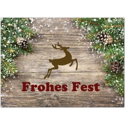 10 x moderne Weihnachtskarten mit Umschlag, Motiv Holz und Tannen rustikal (Frohes Fest) im Postkarten Format / Weihnachten / Weihnachtspostkarte