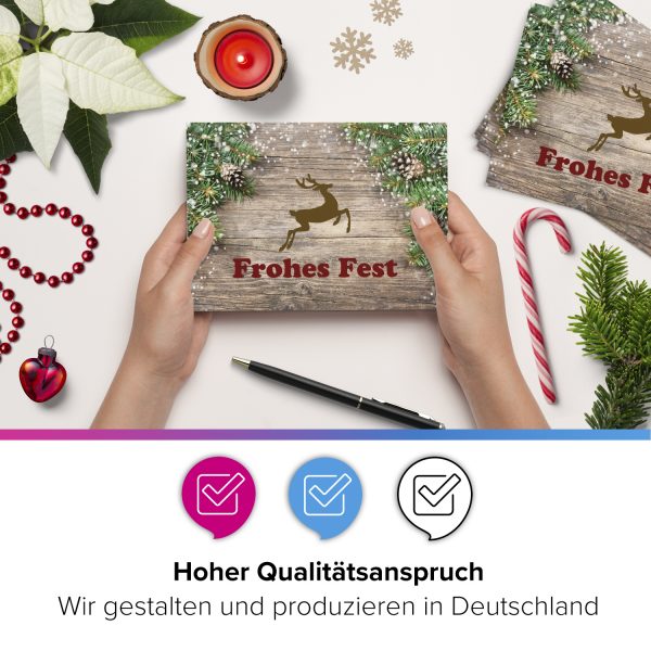 10 x moderne Weihnachtskarten mit Umschlag, Motiv Holz und Tannen rustikal (Frohes Fest) im Postkarten Format / Weihnachten / Weihnachtspostkarte – Bild 2