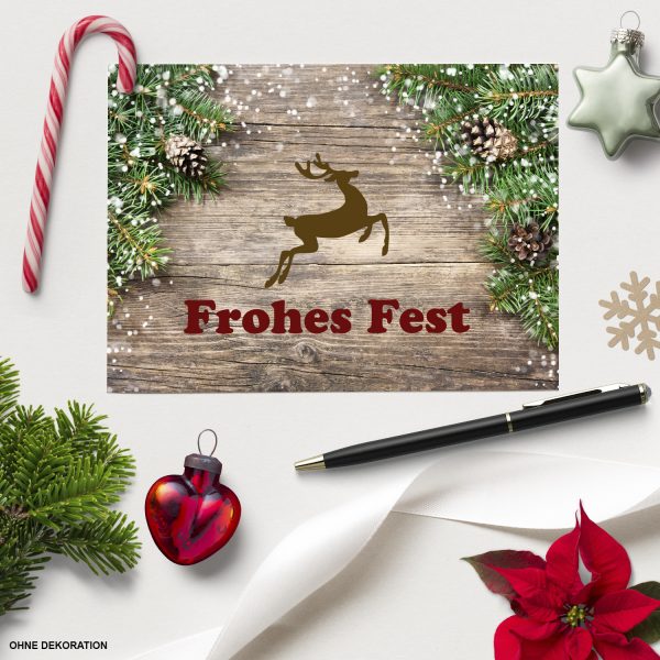 10 x moderne Weihnachtskarten mit Umschlag, Motiv Holz und Tannen rustikal (Frohes Fest) im Postkarten Format / Weihnachten / Weihnachtspostkarte – Bild 3