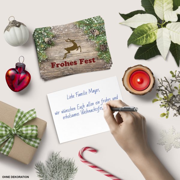 10 x moderne Weihnachtskarten mit Umschlag, Motiv Holz und Tannen rustikal (Frohes Fest) im Postkarten Format / Weihnachten / Weihnachtspostkarte – Bild 4