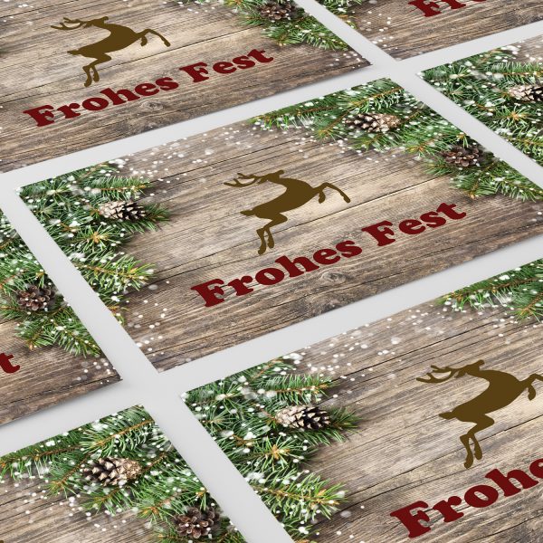 10 x moderne Weihnachtskarten mit Umschlag, Motiv Holz und Tannen rustikal (Frohes Fest) im Postkarten Format / Weihnachten / Weihnachtspostkarte – Bild 6