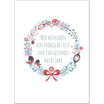 10 x moderne Weihnachtskarten mit Umschlag, Motiv Moderner Kranz (edel, weiss, bunter Kranz) im Postkarten Format / Weihnachten / Weihnachtspost