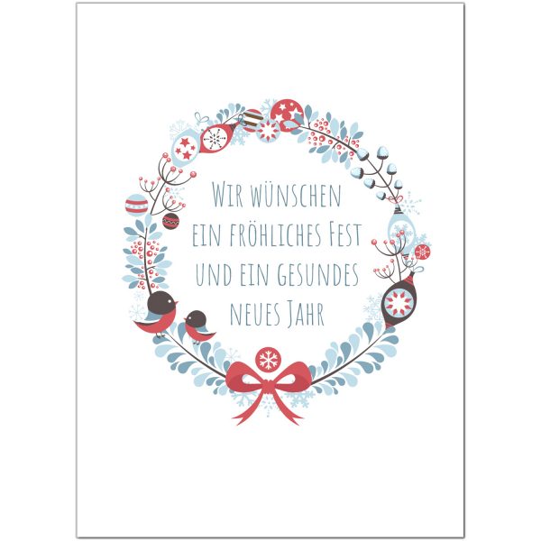 10 x moderne Weihnachtskarten mit Umschlag, Motiv Moderner Kranz (edel, weiss, bunter Kranz) im Postkarten Format / Weihnachten / Weihnachtspost