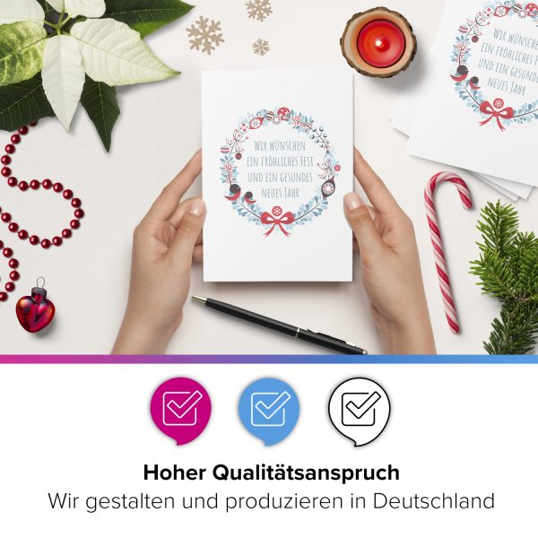 10 x moderne Weihnachtskarten mit Umschlag, Motiv Moderner Kranz (edel, weiss, bunter Kranz) im Postkarten Format / Weihnachten / Weihnachtspost – Bild 2