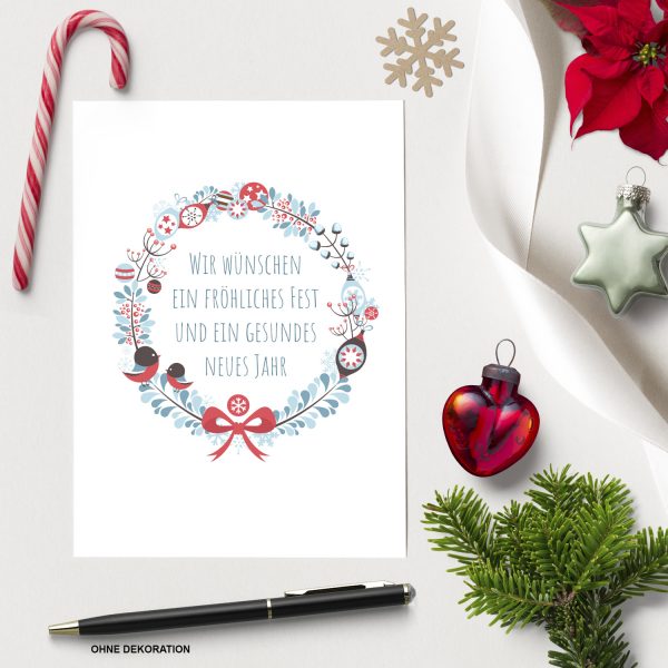 10 x moderne Weihnachtskarten mit Umschlag, Motiv Moderner Kranz (edel, weiss, bunter Kranz) im Postkarten Format / Weihnachten / Weihnachtspost – Bild 3