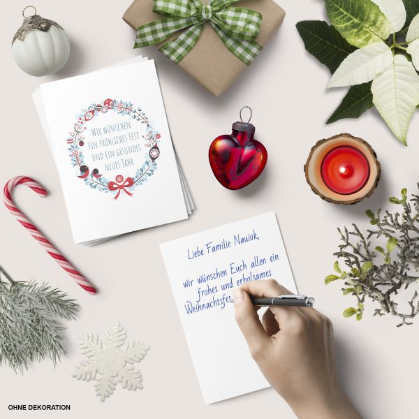 10 x moderne Weihnachtskarten mit Umschlag, Motiv Moderner Kranz (edel, weiss, bunter Kranz) im Postkarten Format / Weihnachten / Weihnachtspost – Bild 4