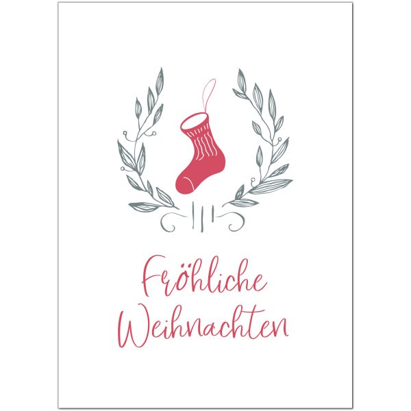 10 x moderne Weihnachtskarten mit Umschlag, Motiv rote Weihnachtssocke (hell, freundlich, rot) im Postkarten Format / Weihnachten / Weihnachtspost