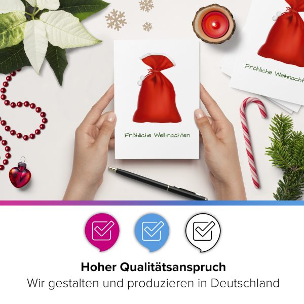 10 x moderne Weihnachtskarten mit Umschlag, Motiv Weihnachtssack schlicht (rot, weiss) im Postkarten Format / Weihnachten / Weihnachtspostkarten – Bild 2