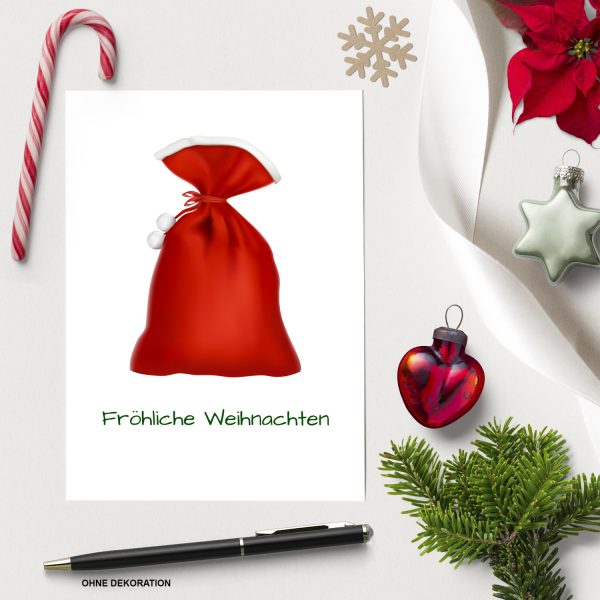10 x moderne Weihnachtskarten mit Umschlag, Motiv Weihnachtssack schlicht (rot, weiss) im Postkarten Format / Weihnachten / Weihnachtspostkarten – Bild 3