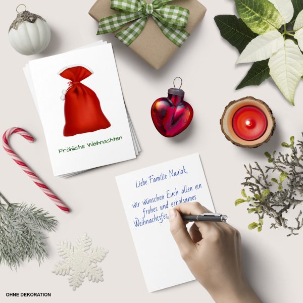 10 x moderne Weihnachtskarten mit Umschlag, Motiv Weihnachtssack schlicht (rot, weiss) im Postkarten Format / Weihnachten / Weihnachtspostkarten – Bild 4