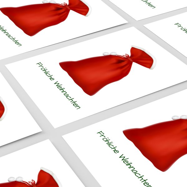10 x moderne Weihnachtskarten mit Umschlag, Motiv Weihnachtssack schlicht (rot, weiss) im Postkarten Format / Weihnachten / Weihnachtspostkarten – Bild 6