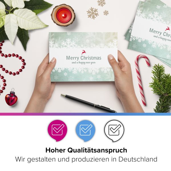 15 x Weihnachtskarten mit Umschlag, Motiv Englisch Merry Christmas für Firmen (türkis, grau, modern) im Postkarten Format / Weihnachten / Weihnachtspostkarten – Bild 2