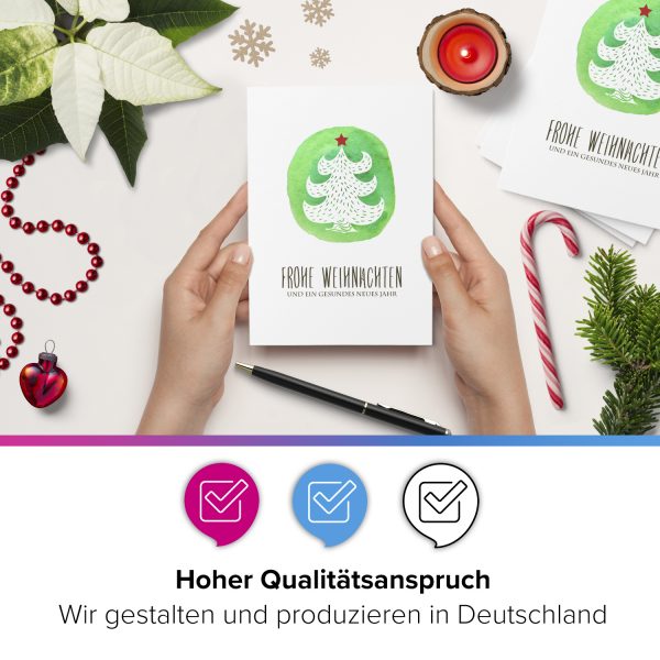 10 x moderne Weihnachtskarten mit Umschlag, Motiv Tanne Aquarell Modern (grün, schlicht, edel) im Postkarten Format / Weihnachten / Weihnachtspostkarte – Bild 2