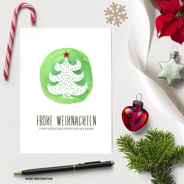 10 x moderne Weihnachtskarten mit Umschlag, Motiv Tanne Aquarell Modern (grün, schlicht, edel) im Postkarten Format / Weihnachten / Weihnachtspostkarte – Bild 3