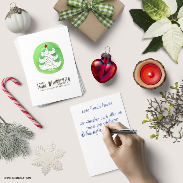 10 x moderne Weihnachtskarten mit Umschlag, Motiv Tanne Aquarell Modern (grün, schlicht, edel) im Postkarten Format / Weihnachten / Weihnachtspostkarte – Bild 4