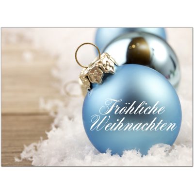 10 x moderne Weihnachtskarten mit Umschlag, Motiv Weihnachtskugel (blau) im Postkarten Format / Weihnachten / Weihnachtspostkarte