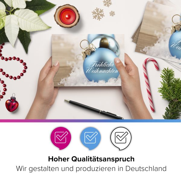 10 x moderne Weihnachtskarten mit Umschlag, Motiv Weihnachtskugel (blau) im Postkarten Format / Weihnachten / Weihnachtspostkarte – Bild 2