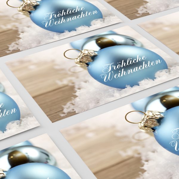 10 x moderne Weihnachtskarten mit Umschlag, Motiv Weihnachtskugel (blau) im Postkarten Format / Weihnachten / Weihnachtspostkarte – Bild 6