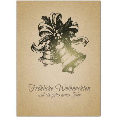 10 x moderne Weihnachtskarten mit Umschlag, Motiv Weihnachtsglocken Vintage Look (braun, beige, shabby chic) im Postkarten Format / Weihnachten / Weihnachtspostkarte