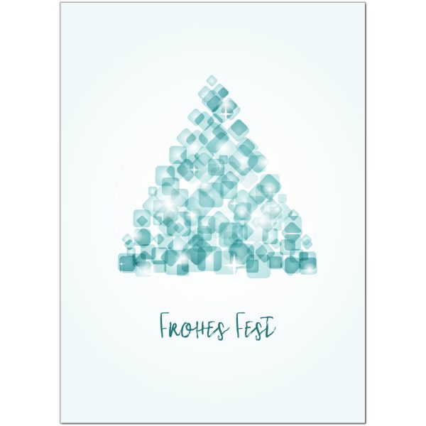 10 x moderne Weihnachtskarten mit Umschlag, Motiv Tannenbaum modern (blau, türkis) im Postkarten Format / Weihnachten / Weihnachtspostkarte