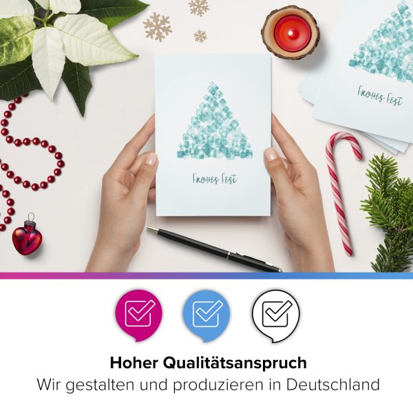 10 x moderne Weihnachtskarten mit Umschlag, Motiv Tannenbaum modern (blau, türkis) im Postkarten Format / Weihnachten / Weihnachtspostkarte – Bild 2
