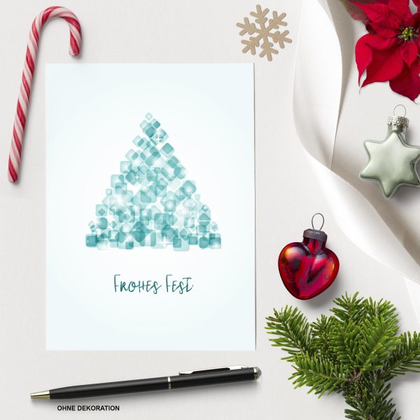 10 x moderne Weihnachtskarten mit Umschlag, Motiv Tannenbaum modern (blau, türkis) im Postkarten Format / Weihnachten / Weihnachtspostkarte – Bild 3
