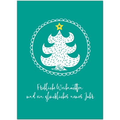 10 x moderne Weihnachtskarten mit Umschlag, Motiv Tannenbaum mit Text (türkis, grün) im Postkarten Format / Weihnachten / Weihnachtspostkarte