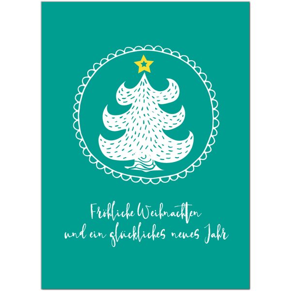 10 x moderne Weihnachtskarten mit Umschlag, Motiv Tannenbaum mit Text (türkis, grün) im Postkarten Format / Weihnachten / Weihnachtspostkarte